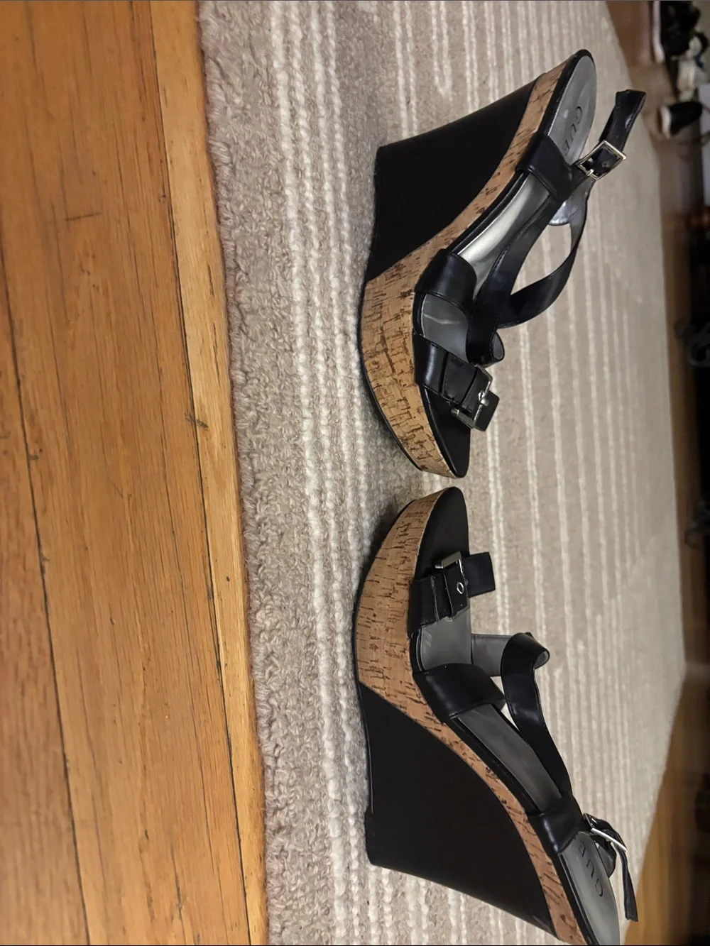 Guess Black Wedge Sandals with Silver Buckles - Picture 4 of 4